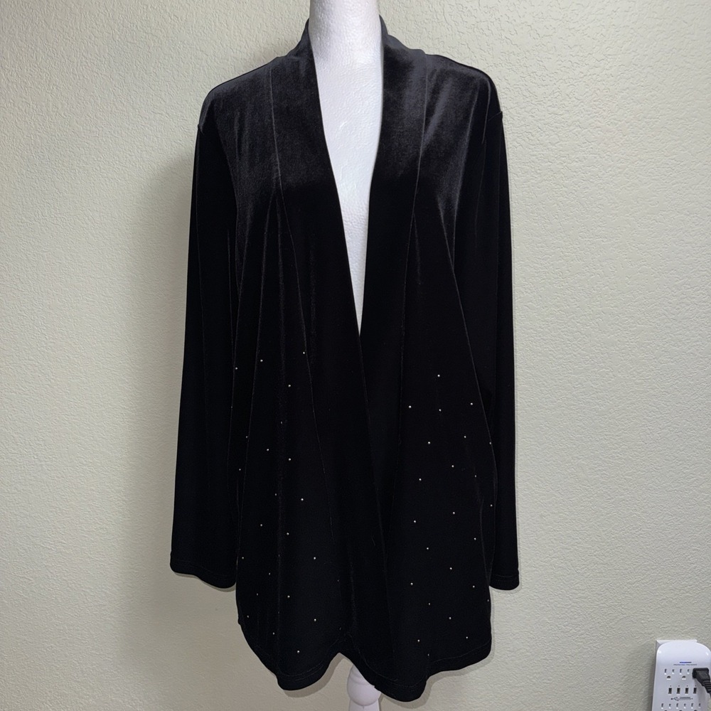 Chico's‎ Velvet Duster Jacket 3 (XL) Black Embellished Sparkle Holiday Evening
